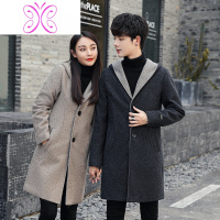 YUANSU秋冬季情侣风衣2020新款中长款毛呢大衣男装韩版潮流连帽呢子外套毛呢大衣