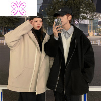 YUANSU毛呢大衣男冬季宽松新款连帽情侣上衣韩版潮牌纯色大口袋保暖外套毛呢大衣