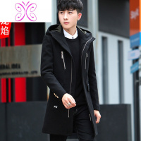 YUANSU秋季新款外套男士韩版潮流帅气宽松中长款英伦风衣潮牌毛呢子大衣毛呢大衣