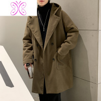YUANSU冬季秋冬款中长款连帽男士韩版毛呢大衣宽松潮流帅气外套加厚风衣毛呢大衣