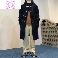 YUANSU冬季毛呢大衣男韩版潮流过膝中长款男士风衣宽松连帽加厚呢子外套毛呢大衣