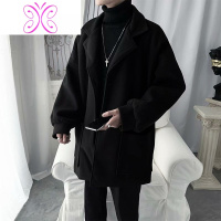 YUANSU中长款毛呢大衣外套男痞帅韩版潮流英伦风西装夹克男秋冬新款帅气毛呢大衣