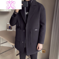 YUANSU呢子大衣男中长款冬季加厚妮外套韩版潮流修身英伦风帅气毛呢风衣毛呢大衣
