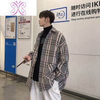 YUANSU秋冬季港风潮流宽松休闲男士格子外套大码毛呢大衣中长款呢子风衣毛呢大衣