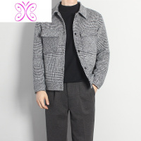 YUANSU毛呢外套男潮流秋冬季加厚短款时尚呢子大衣青年休闲夹克上衣男毛呢大衣
