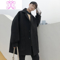 YUANSU风衣男中长款韩版潮流百搭宽松呢大衣男冬季加厚情侣短款毛呢外套毛呢大衣