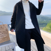 YUANSU文艺男女店秋冬加棉毛呢外套男韩版风衣男中长款宽松英伦过膝大衣毛呢大衣