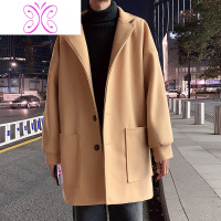 YUANSU男士毛呢大衣中长款韩版学院风呢子外套冬季加绒加厚宽松潮流风衣毛呢大衣