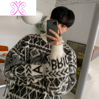 YUANSUMRCYC慵懒风白色毛衣男秋冬加厚韩版学生宽松毛绒绒情侣款针织衫毛衣