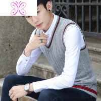 YUANSU男士春秋季加绒毛衣马甲背心韩版加厚保暖毛衫学生无袖针织衫潮毛衣