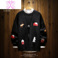 YUANSU秋季潮牌国潮港风圣诞刺绣毛衣 男日系潮男慵懒风针织衫男装内搭毛衣