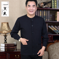 YUANSU中年男装圆领针织开衫毛衣中老年人秋冬装加绒加厚保暖外套爸爸装毛衣