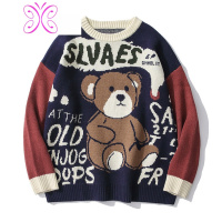 YUANSUVRF小熊复古风毛衣男加厚秋冬针织衫日系古着原宿风外套情侣毛衣毛衣