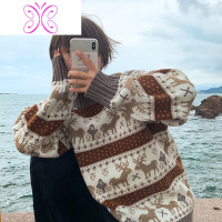 YUANSU苏格兰北欧冰岛费尔岛圣诞节民族风男士半高领小鹿毛衣加厚情侣潮毛衣