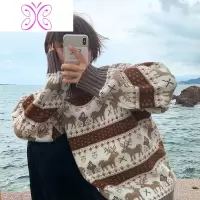 YUANSU苏格兰北欧冰岛费尔岛圣诞节民族风男士半高领小鹿毛衣加厚情侣潮毛衣