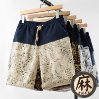 短裤男夏天冰丝亚麻休闲沙滩裤男士宽松五分工装裤中裤夏季大裤衩