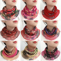 夏季围脖女套头薄款网纱百变小丝巾挂耳面纱护颈防晒围巾百搭脖套