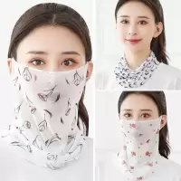 夏季薄款围巾开车防晒神器女面纱挂耳小丝巾护颈围脖纱巾遮脸口罩