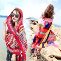旅游百搭民族风披肩女夏海边防晒沙滩巾两用围巾长款超大丝巾丽江