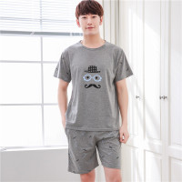 夏季青年男装睡衣短袖纯棉薄款青少年男式宽松卡通男土家居服套装