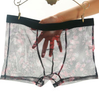 3条装 全透明男士透明内裤男平角裤冰丝薄款网纱全透超薄透视