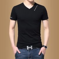 夏季新款男士短袖t恤V领上衣服潮牌纯色半袖打底衫男装韩版棉体恤