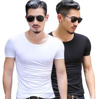 夏季男士短袖T恤圆领纯色体恤紧身打底衫半袖衣服男装纯白黑色潮