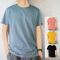 2020春款短袖T恤男装文艺雾霾蓝色潮流纯色体恤夏季半袖打底衫ins
