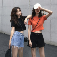 内搭洋气短款打底衫上衣女装新款2020韩版纯色露脐短袖T恤潮t
