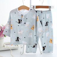 夏季棉绸儿童小孩睡衣套装男孩女童绵绸长袖长裤薄空调家居服宝宝