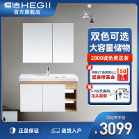 恒洁(HEGII)简约现代浴室柜组合 洗手盆洗脸盆豪华卫生间洗漱台卫浴柜 悬挂式镜柜面盆套装 HBT507103N亮白色