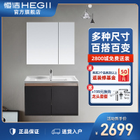 恒洁(HEGII)简约现代浴室柜组合 洗手盆洗脸盆豪华卫生间洗漱台卫浴柜 悬挂式镜柜面盆套装 HBT506023N哑黑色