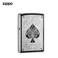 Zippo打火机正版ziipo黑冰雕刻暗花扑克牌黑桃A刻字28323