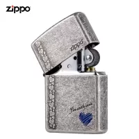 美国zippo正版之宝复古防风打火机仿古银蓝心zippo情人节礼物