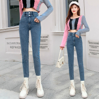 班俏BANQIAO弹力牛仔裤女秋季2023新款高腰紧身小脚裤显瘦百搭休闲铅笔长裤女装