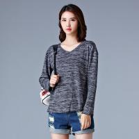 班俏BANQIAO大码春装t恤女BF风学生长袖上衣服大码女装宽松简约V领T恤女春