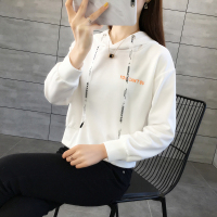 班俏BANQIAO新款秋装韩版短款宽松百搭前后印花卫衣女学生青年连帽T恤潮