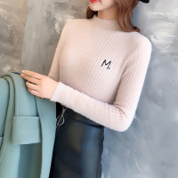 班俏BANQIAO2023打底毛毛衣女秋冬款套头修身时尚百搭针织衫内搭套头半高领上衣潮