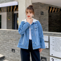 班俏BANQIAO2023女士夹克牛仔外套女春秋新款韩版破洞刺绣开衫宽松bf可拆连帽长袖上衣