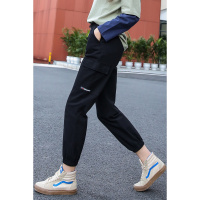 班俏BANQIAO帅气bf高腰束脚工装裤女宽松休闲ins直筒显瘦哈伦2023流行女裤子新款