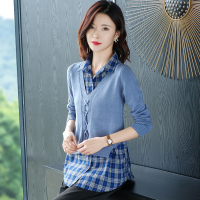 班俏BANQIAO女士假两件毛衣春季2023年新款早春chic上衣格子打底衫洋气春装潮