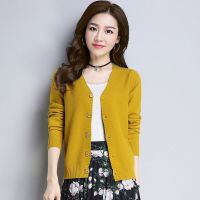 班俏BANQIAO2021春秋装新款薄针织开衫女短款毛衣小外套宽松V领上衣外搭韩版