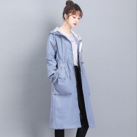 班俏BANQIAO风衣女中长款2021春秋新款韩版长款过膝连帽外套学生宽松收腰风衣