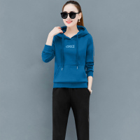 班俏BANQIAO女士休闲时尚套装2021春秋季新款潮韩版宽松洋气流行连帽卫衣两件套