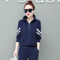 班俏BANQIAO时尚休闲女装韩版宽松运动套装女春秋2021新款洋气撞色卫衣两件套