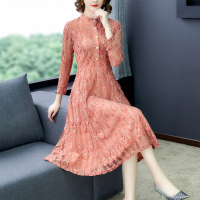 班俏BANQIAO气质蕾丝女2022春秋季新款长袖收腰显瘦中长款裙子复古赫本风连衣裙