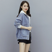 班俏BANQIAO牛仔外套潮ins女2021春秋新款时尚韩版宽松bf学生假两件夹克短款