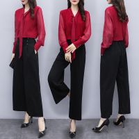 班俏BANQIAO时尚优雅通勤职业装衬衣套装裤女2021春装款大码显瘦阔腿裤两件套