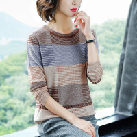 班俏BANQIAO洋气短款条纹薄款长袖T恤女内搭打底衫2021新款春秋装百搭上衣潮