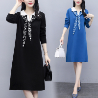 班俏BANQIAO大码长袖针织连衣裙女秋装2021新款洋气胖mm遮肚显瘦毛衣裙减龄女装